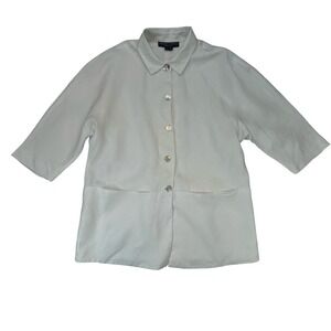 Chelsea Campbell Women Linen Jacket White 3/4 Sleeve Lined Coastal Minimalist 8P